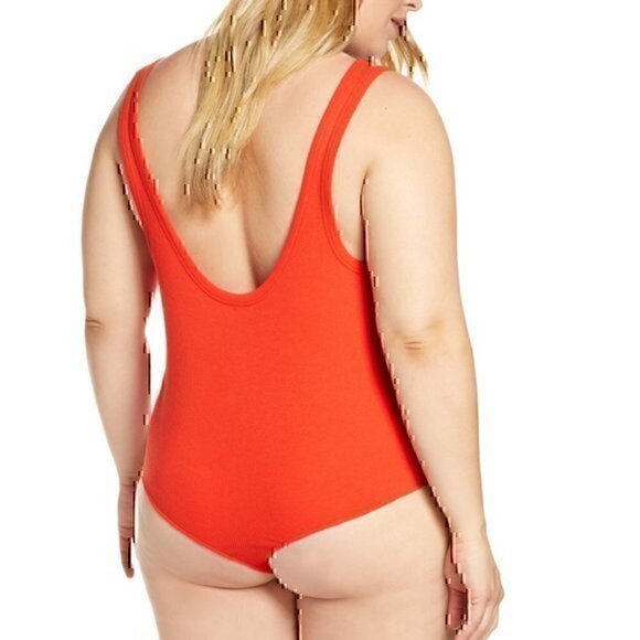 NEW BP NORDSTROM Plus Size Henley Tank Bodysuit Red Ribbed Sleeveless Cotton 1X - Picture 4 of 10